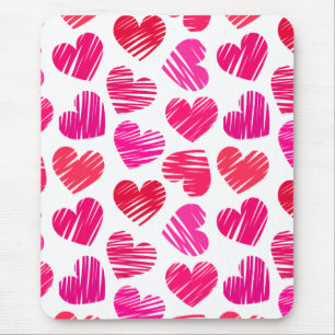 De moderne rode en roze Doodled Hearts Valentijn Muismat
