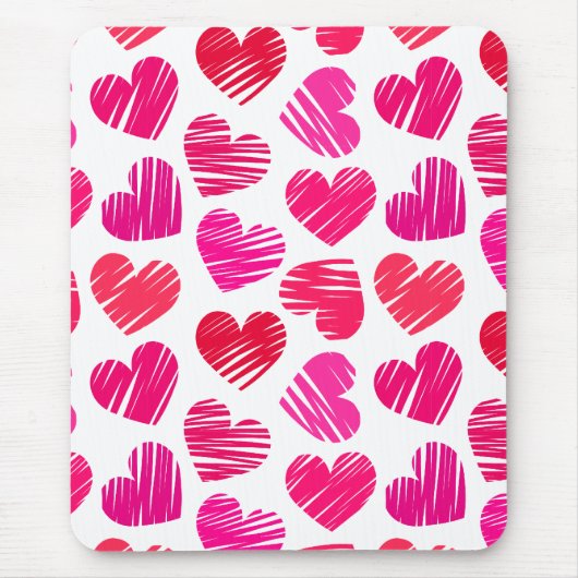 De moderne rode en roze Doodled Hearts Valentijn Muismat (Voorkant)