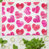 De moderne rode en roze Doodled Hearts Valentijn Theedoek (Gevouwen)