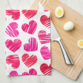 De moderne rode en roze Doodled Hearts Valentijn Theedoek (Quarter Fold)
