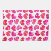 De moderne rode en roze Doodled Hearts Valentijn Theedoek (Horizontaal)