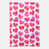 De moderne rode en roze Doodled Hearts Valentijn Theedoek (Verticaal)