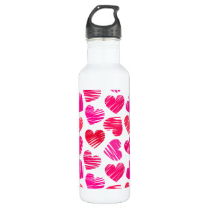 De moderne rode en roze Doodled Hearts Valentijn Waterfles