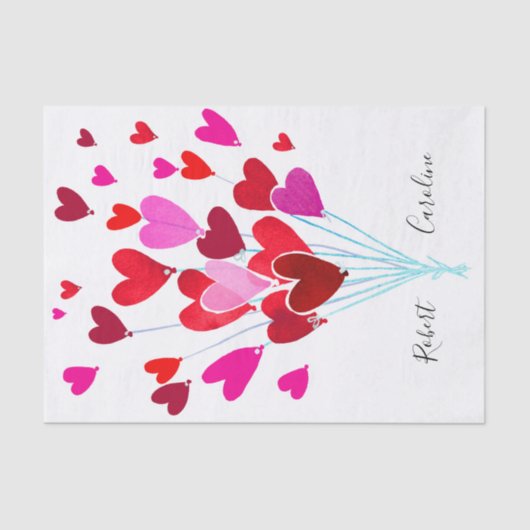 De moderne rode en roze Valentijn harten paar name Tissuepapier (Voorkant)