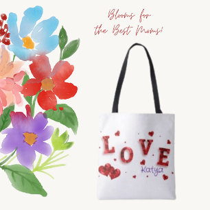 De moderne rode harten houden van typografie Canva Tote Bag