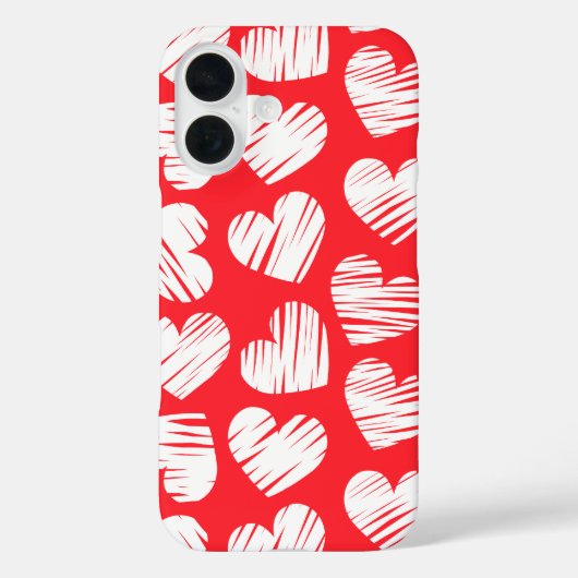 De moderne rood-witte Doodled Heart Valentijnsdag Case-Mate iPhone Case (Achterkant)