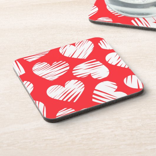 De moderne rood-witte Doodled Heart Valentijnsdag Drankjes Onderzetter (Linkerzijde)