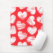 De moderne rood-witte Doodled Heart Valentijnsdag Muismat (Met muis)