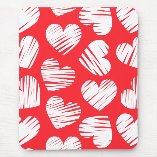 De moderne rood-witte Doodled Heart Valentijnsdag Muismat (Voorkant)