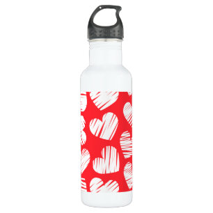 De moderne rood-witte Doodled Heart Valentijnsdag Waterfles