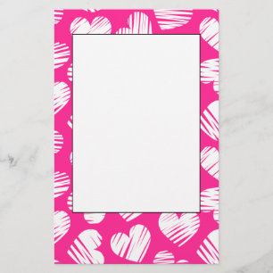 De moderne roze en witte Doodled Heart Valentijnsd Briefpapier