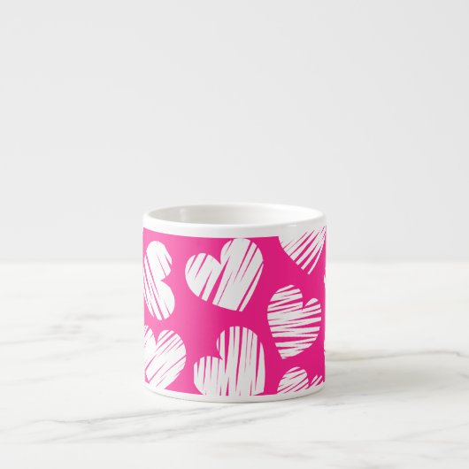De moderne roze en witte Doodled Heart Valentijnsd Espresso Kop (Voorkant)