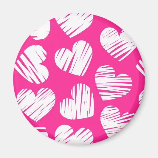 De moderne roze en witte Doodled Heart Valentijnsd Magneet (Voorkant)
