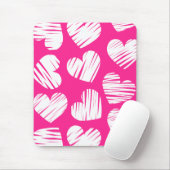 De moderne roze en witte Doodled Heart Valentijnsd Muismat (Met muis)