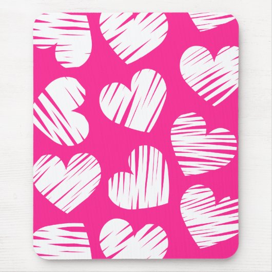 De moderne roze en witte Doodled Heart Valentijnsd Muismat (Voorkant)