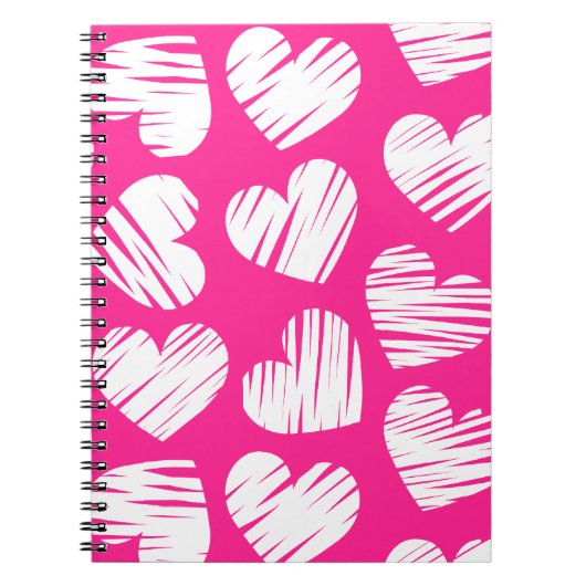 De moderne roze en witte Doodled Heart Valentijnsd Notitieboek (Voorkant)