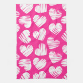 De moderne roze en witte Doodled Heart Valentijnsd Theedoek (Verticaal)
