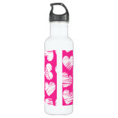 De moderne roze en witte Doodled Heart Valentijnsd Waterfles (Achterkant)