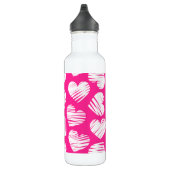 De moderne roze en witte Doodled Heart Valentijnsd Waterfles (Rechts)