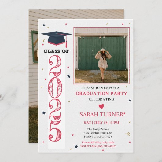De moderne roze klasse van 2025 Afstuderen Kaart (Voorkant / Achterkant)