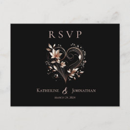 De moderne Rozen gouden bloemen en een hart-RSVP-b Briefkaart