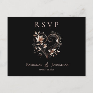 De moderne Rozen gouden bloemen en een hart-RSVP-b Briefkaart