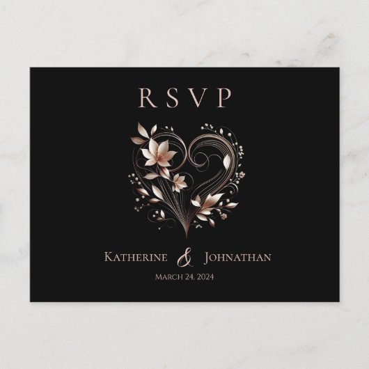 De moderne Rozen gouden bloemen en een hart-RSVP-b Briefkaart (Voorkant)