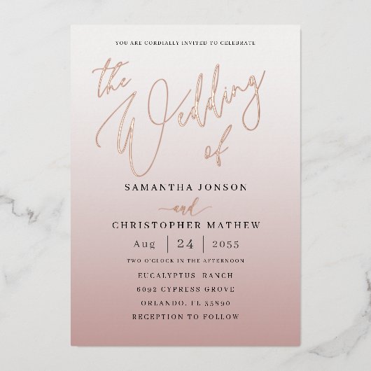 De moderne Rozen gouden gradiënt De bruiloft van Folie Uitnodiging (Voorkant)