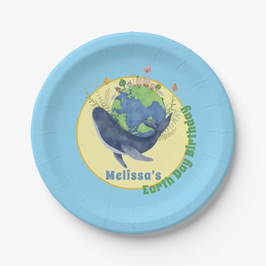 De moderne Schattigee verjaardagsblauwe vinvis Papieren Bordje (Voorkant)