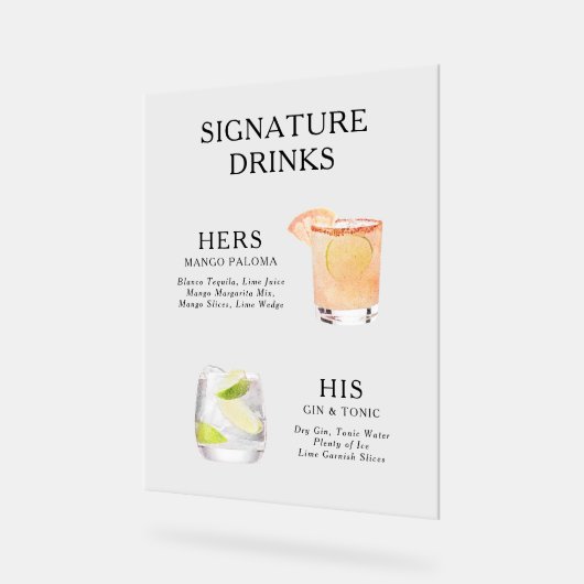 De moderne signatuur Drink cocktails Acryl Bord (Hoek)