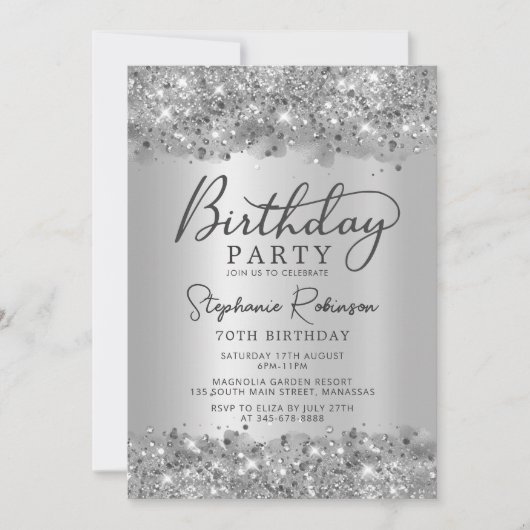 De moderne Silver Glitter Metal Folie 70ste Verjaa Kaart (Voorkant)