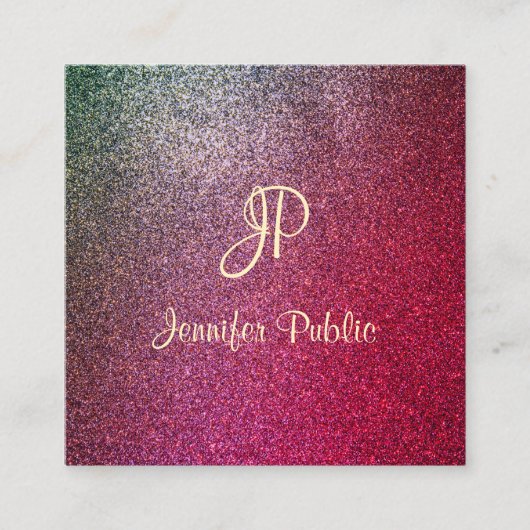 De Moderne Sjabloon van de Glitter van het Manuscr Vierkante Visitekaartje (Voorkant)