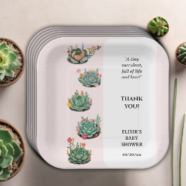 De moderne succulente cactus Baby shower Papieren Bordje