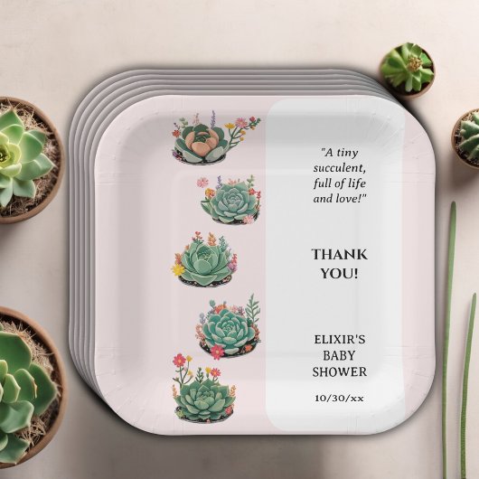 De moderne succulente cactus Baby shower Papieren Bordje