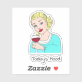 De moderne tijd, Retro Lady met glas rode wijn Sticker (Vel)