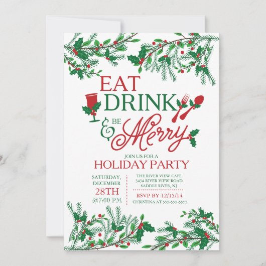 De moderne typografie Eat Drink & Be Merry Party Kaart (Voorkant)
