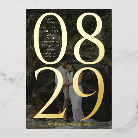 De moderne Vette Grote Foto sparen de Datum Folie Uitnodiging (Voorkant)