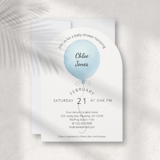 De moderne Waterverf Blue Balloon Baby shower Kaart