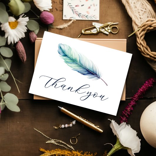 De moderne Waterverf Blue Feather Birthday Bedankkaart