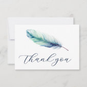 De moderne Waterverf Blue Feather Birthday Bedankkaart (Voorkant)