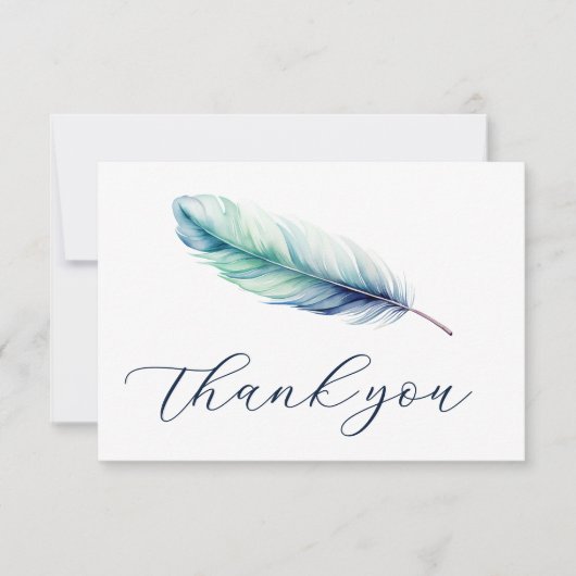 De moderne Waterverf Blue Feather Birthday Bedankkaart (Voorkant)