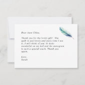 De moderne Waterverf Blue Feather Birthday Bedankkaart (Achterkant)