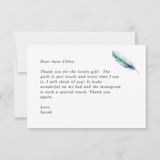 De moderne Waterverf Blue Feather Birthday Bedankkaart (Achterkant)