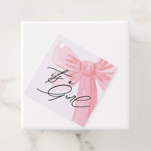 De moderne Waterverf Blush Pink Bow "Het is een me Bedankjes Labels (In situ)