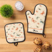 De moderne Waterverf Boho Butterflies Ovenwant & Pannenlap Set (Top down)