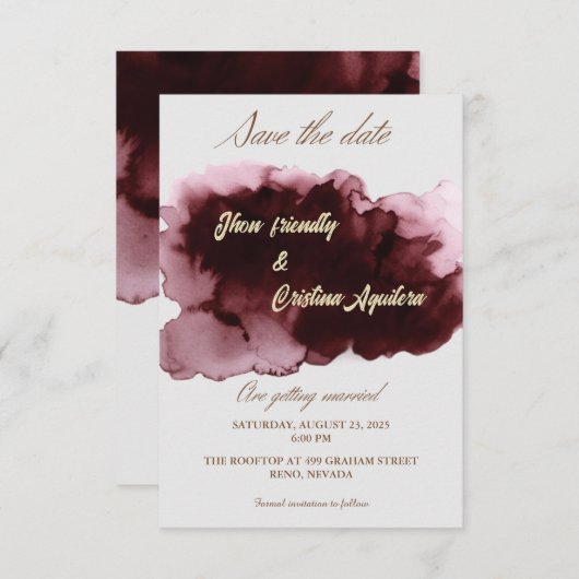 De moderne Waterverf Bourgondië Save the Date Kaar (Voorkant / Achterkant)