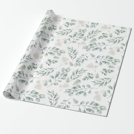 De moderne Waterverf Eucalyptus en varens Cadeaupapier (Uitgerold)