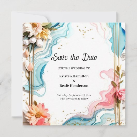 De moderne Waterverf Huwelijk bewaart de datum Kaa Save The Date (Voorkant)