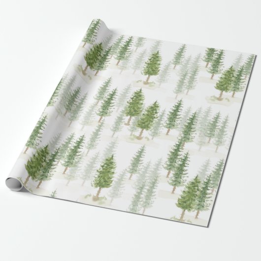 De moderne Waterverf kerstfeestdag groene bomen Cadeaupapier (Uitgerold)