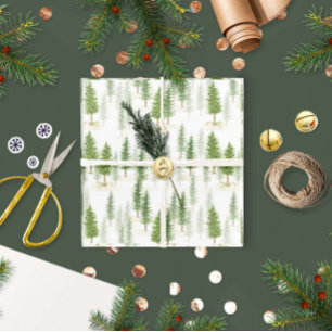 De moderne Waterverf kerstfeestdag groene bomen Cadeaupapier
